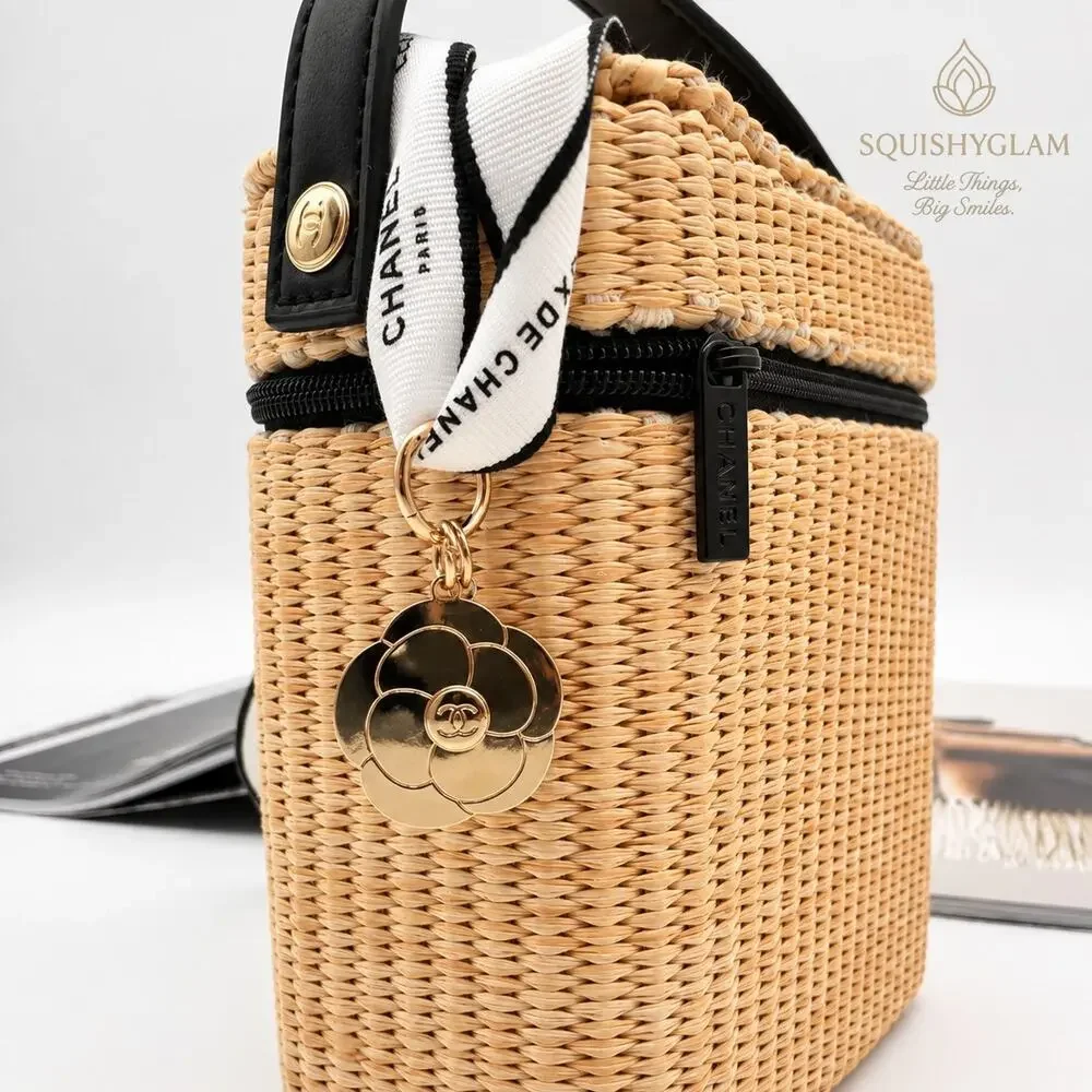 Chanel Beaute Gold Camellia Charm – Gold Tone Flower Keychain Charm